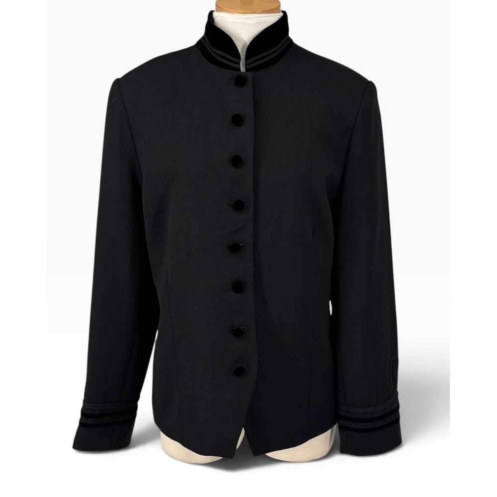 Valerie Stevens Military Jacket Women 10 Minimalist Mandarin Collar Velvet Trim